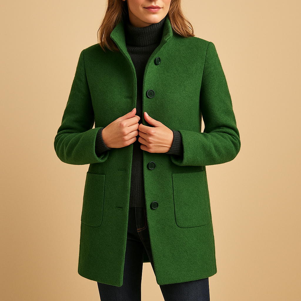 Soft winter coat for women with relaxed fit, warm fabric, and elegant details. Perfect for errands, winter walks, and cold-weather layering.