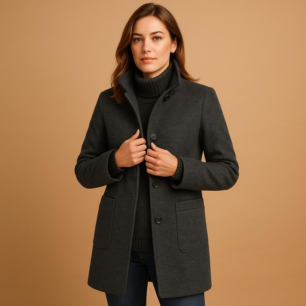 Soft winter coat for women with relaxed fit, warm fabric, and elegant details. Perfect for errands, winter walks, and cold-weather layering.