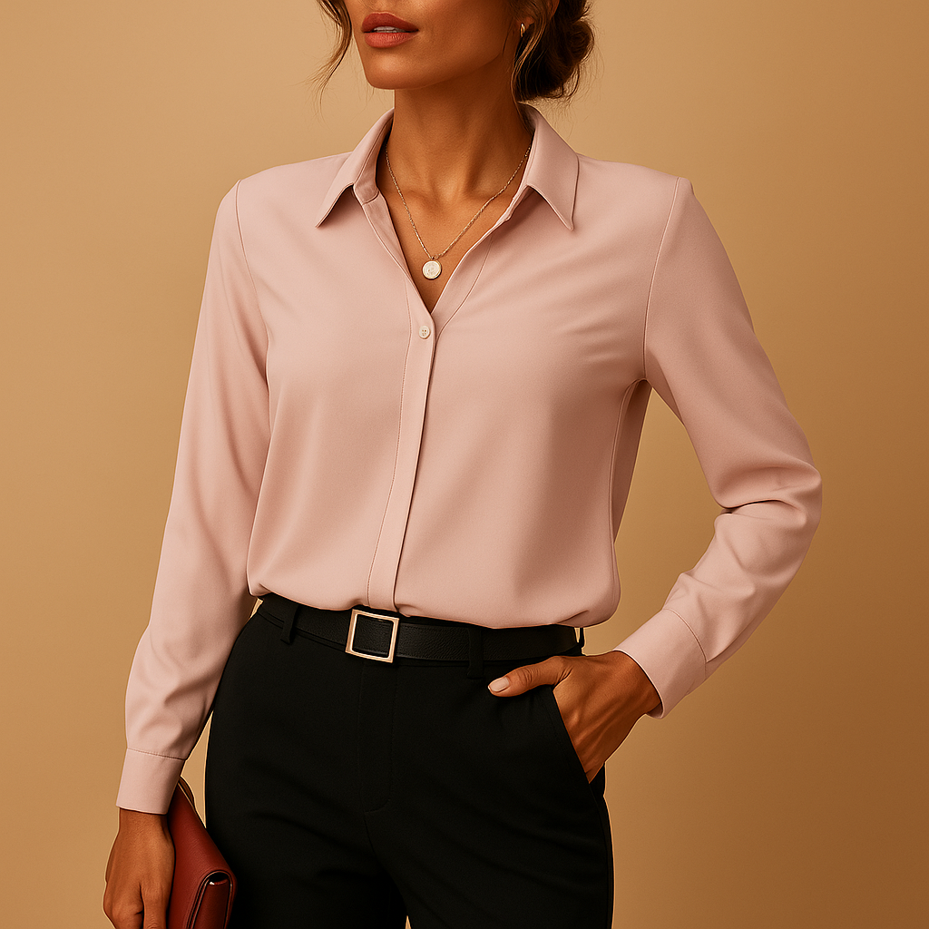Women’s solid colour button blouse with a tailored fit, classic collar, and elegant design, perfect for work, casual wear, or evening occasions.