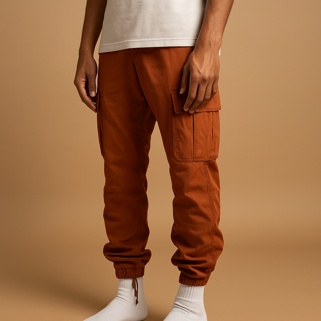 Men’s stylish cargo pants with regular fit and multiple cargo pockets, made from durable cotton blend for work and casual wear.