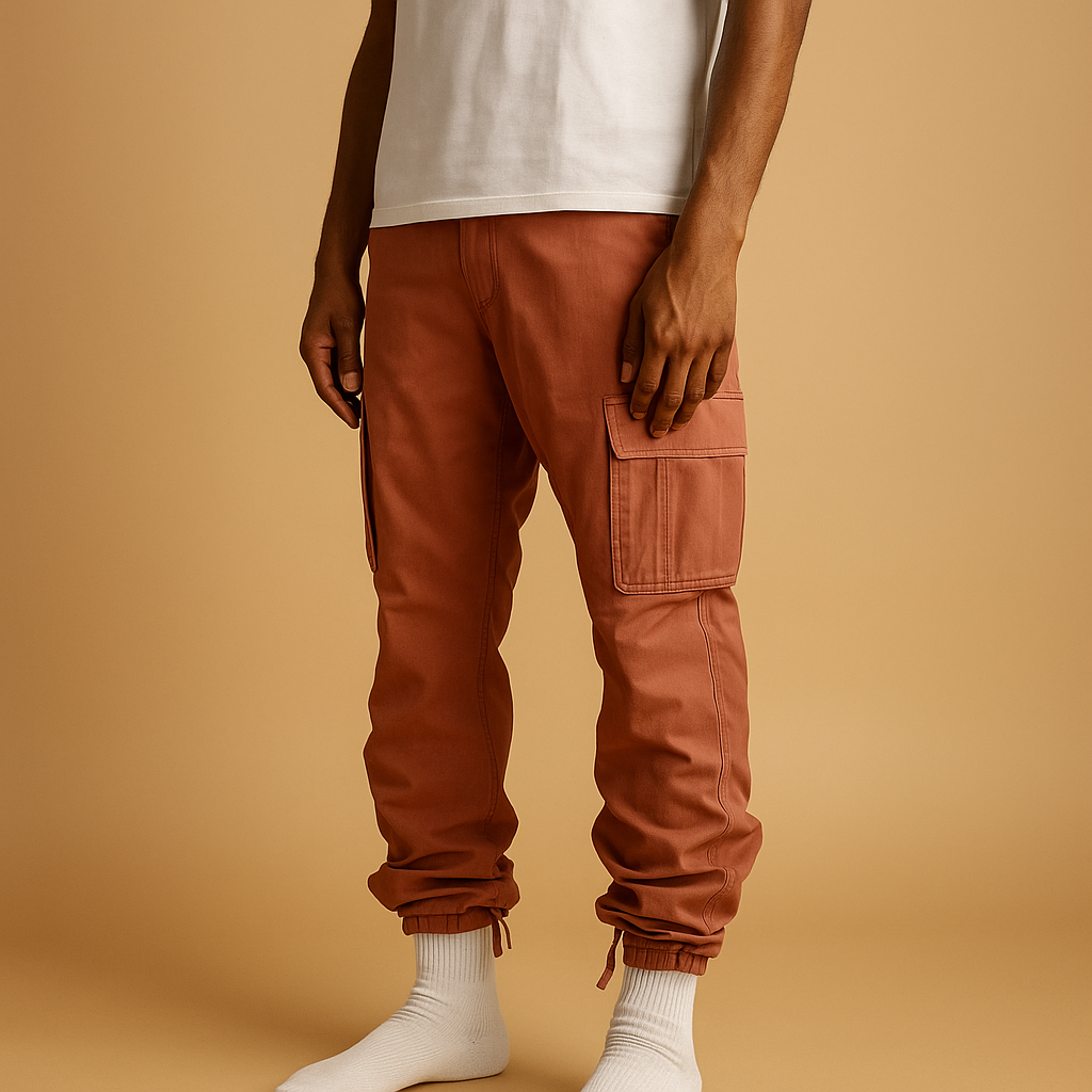 Men’s stylish cargo pants with regular fit and multiple cargo pockets, made from durable cotton blend for work and casual wear.