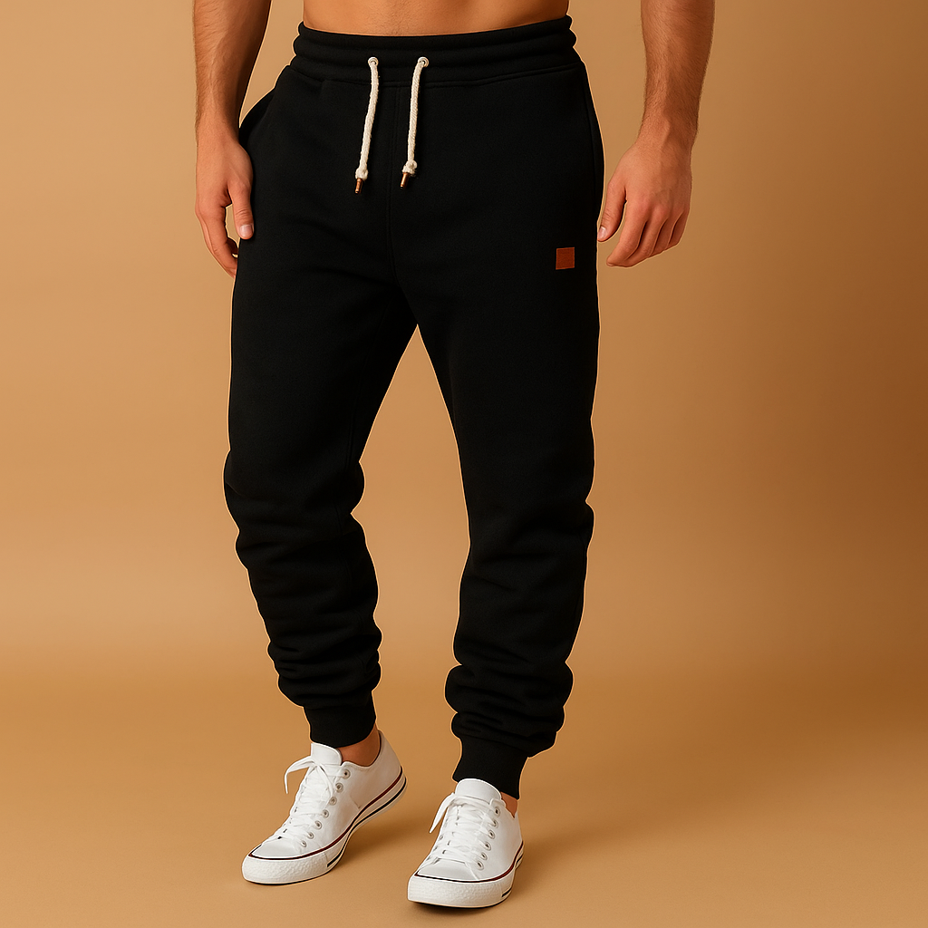 Men’s stylish jogger pants Lucas in navy, grey, green, dark grey, or black. Soft cotton blend with adjustable waistband and side pockets.