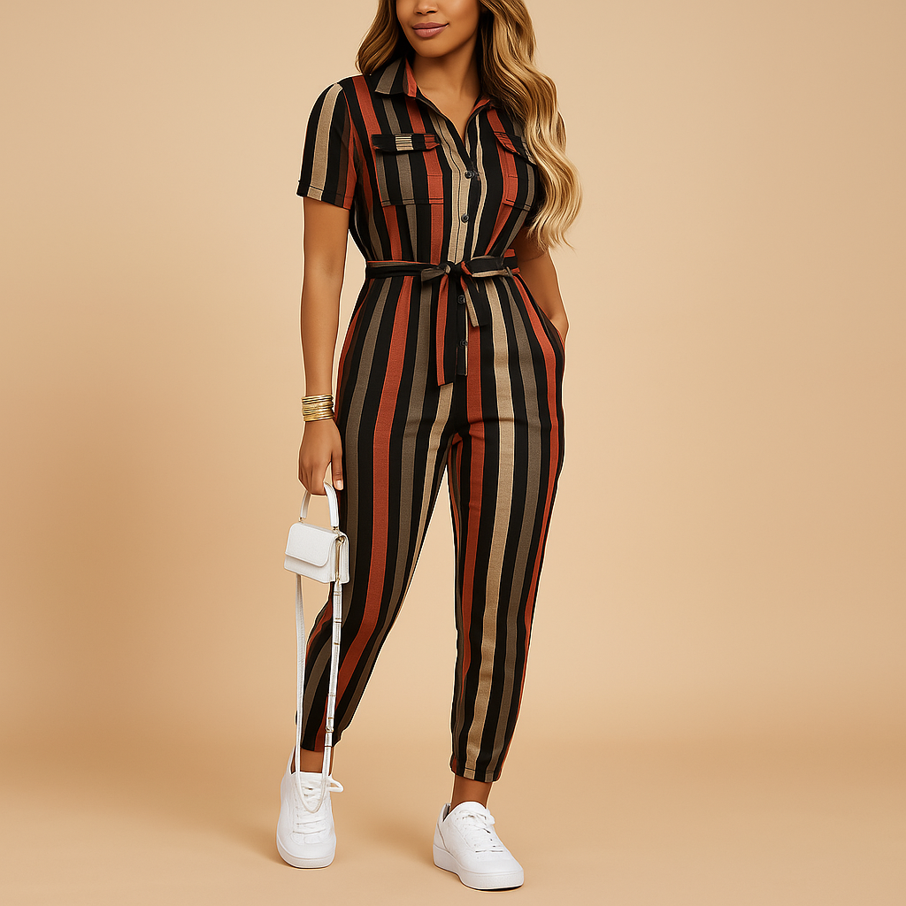 Women’s tailored jumpsuit with button detailing and flattering fit, perfect for work, brunch, and evening occasions.
