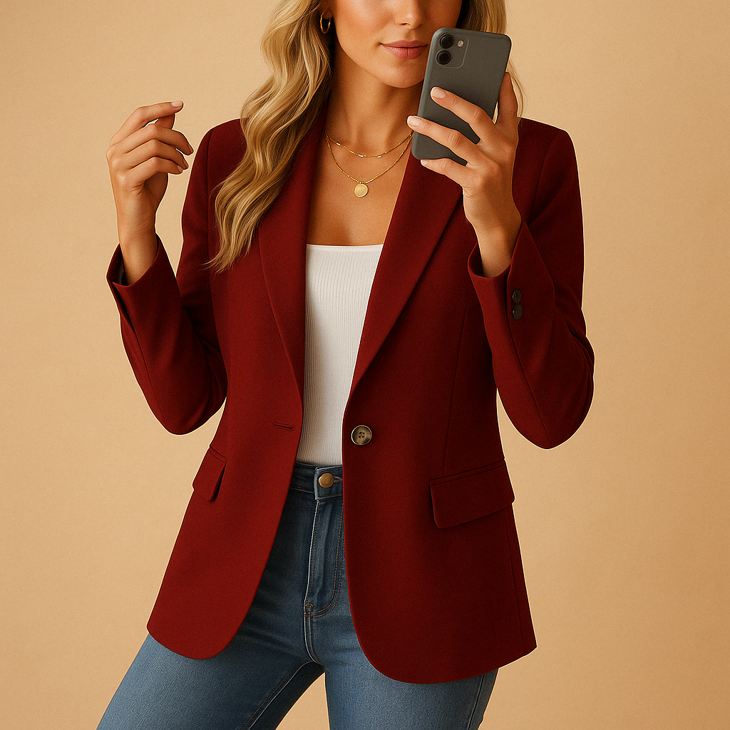 Women’s tailored blazer with a feminine cut in neutral colours, perfect for work, formal events, or casual outfits.