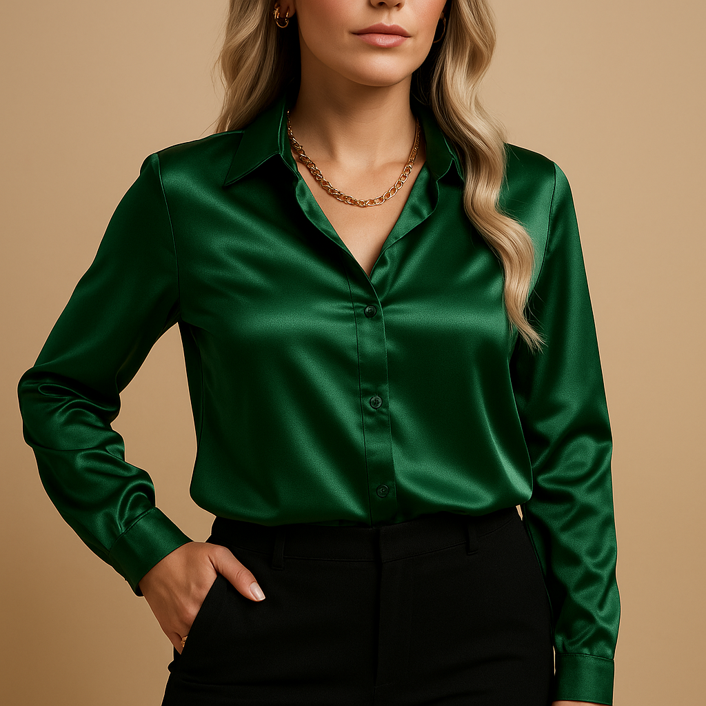 Timeless women’s blouse with classic collar and lightweight design, ideal for workdays, casual wear, or elegant all-season outfits.