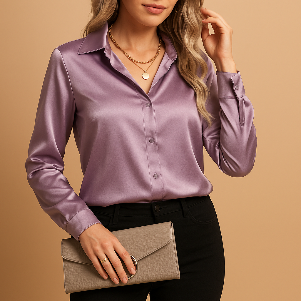 Timeless women’s blouse with classic collar and lightweight design, ideal for workdays, casual wear, or elegant all-season outfits.