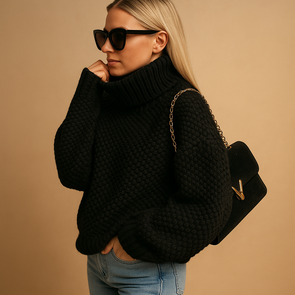 Women’s timeless oversized sweater with breathable fabric, light oversized fit, and classic neckline. Available in white, khaki, black, green, and purple.