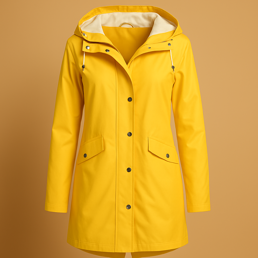 Transparent raincoat for women with adjustable hood and elegant fit, offering breathable comfort and stylish rain protection for any season.