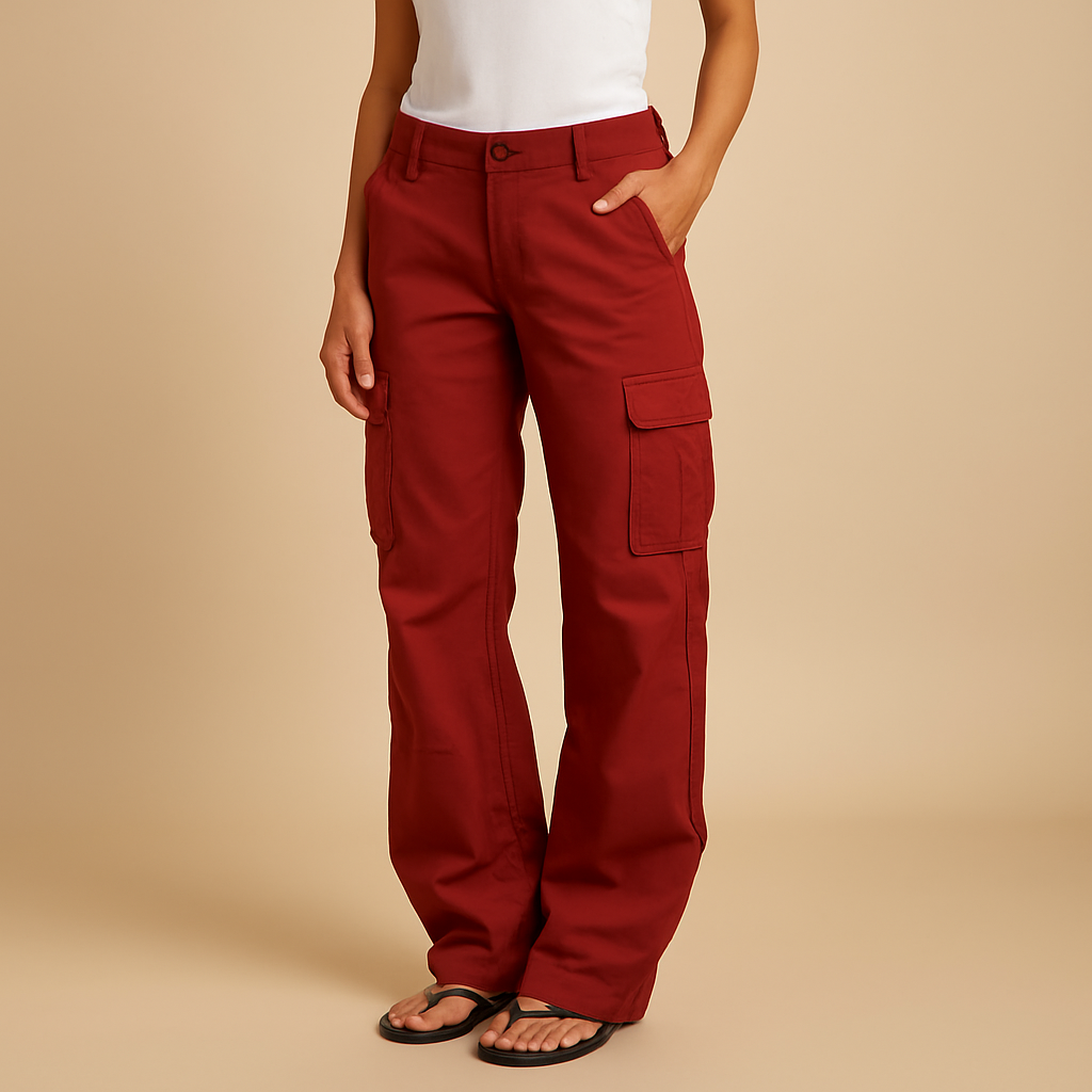 Versatile cargo trousers for women with functional pockets and a modern straight-leg design, perfect for casual or adventurous outfits.