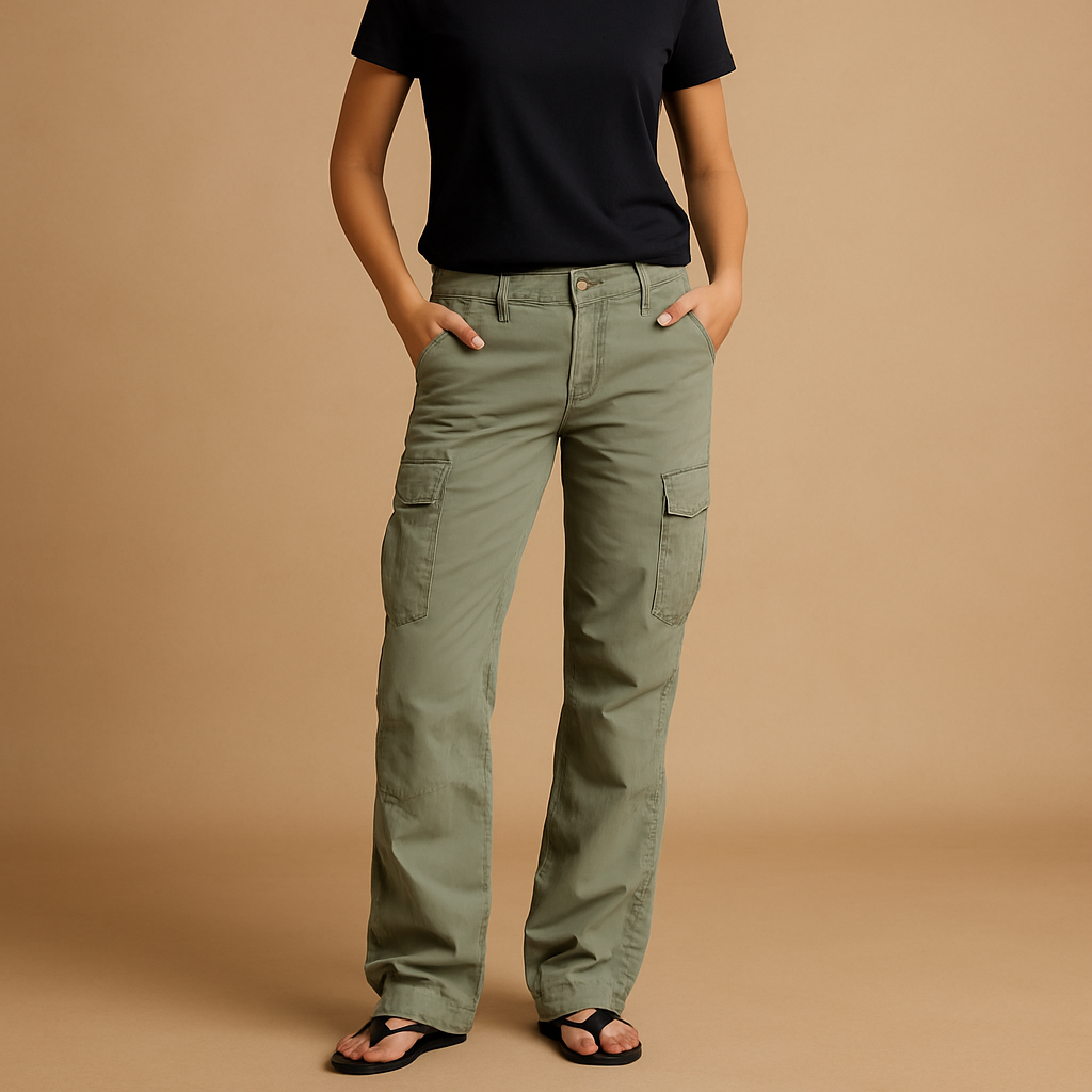 Versatile cargo trousers for women with functional pockets and a modern straight-leg design, perfect for casual or adventurous outfits.