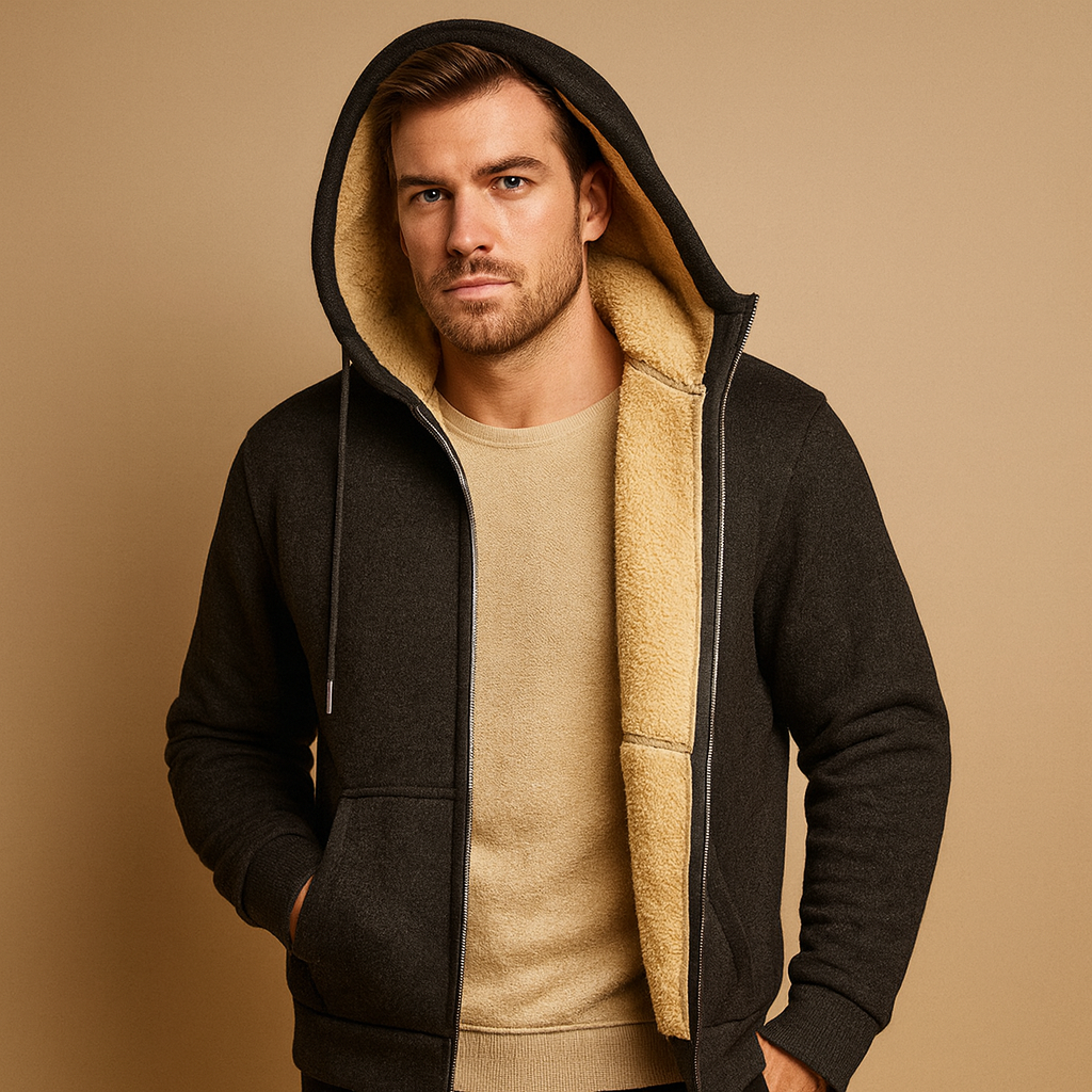 Men’s warm fleece sweater with luxurious inner lining, perfect for autumn and winter casual or semi-formal outfits.