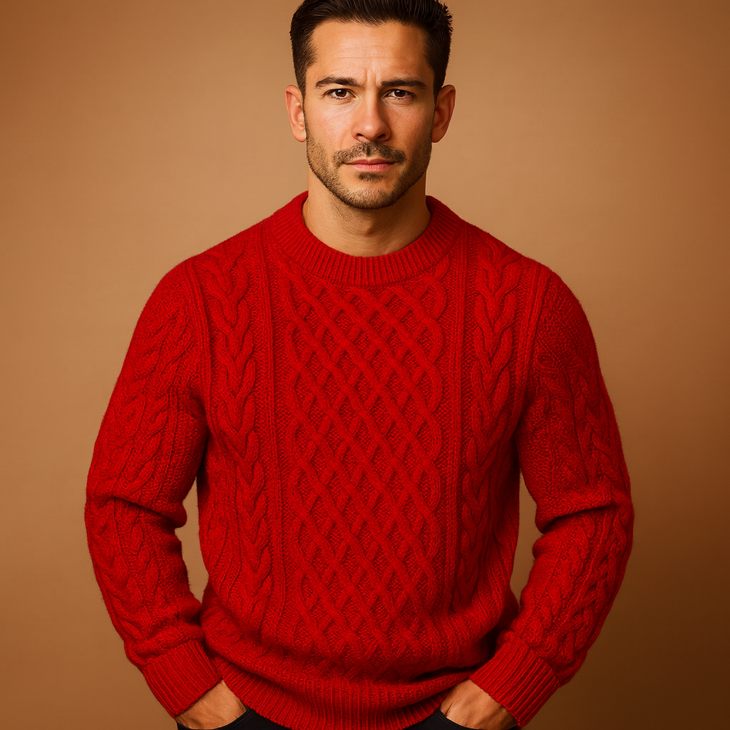 Men’s warm knitted jumper with relaxed fit and crew neck, perfect for autumn and winter casual outfits.