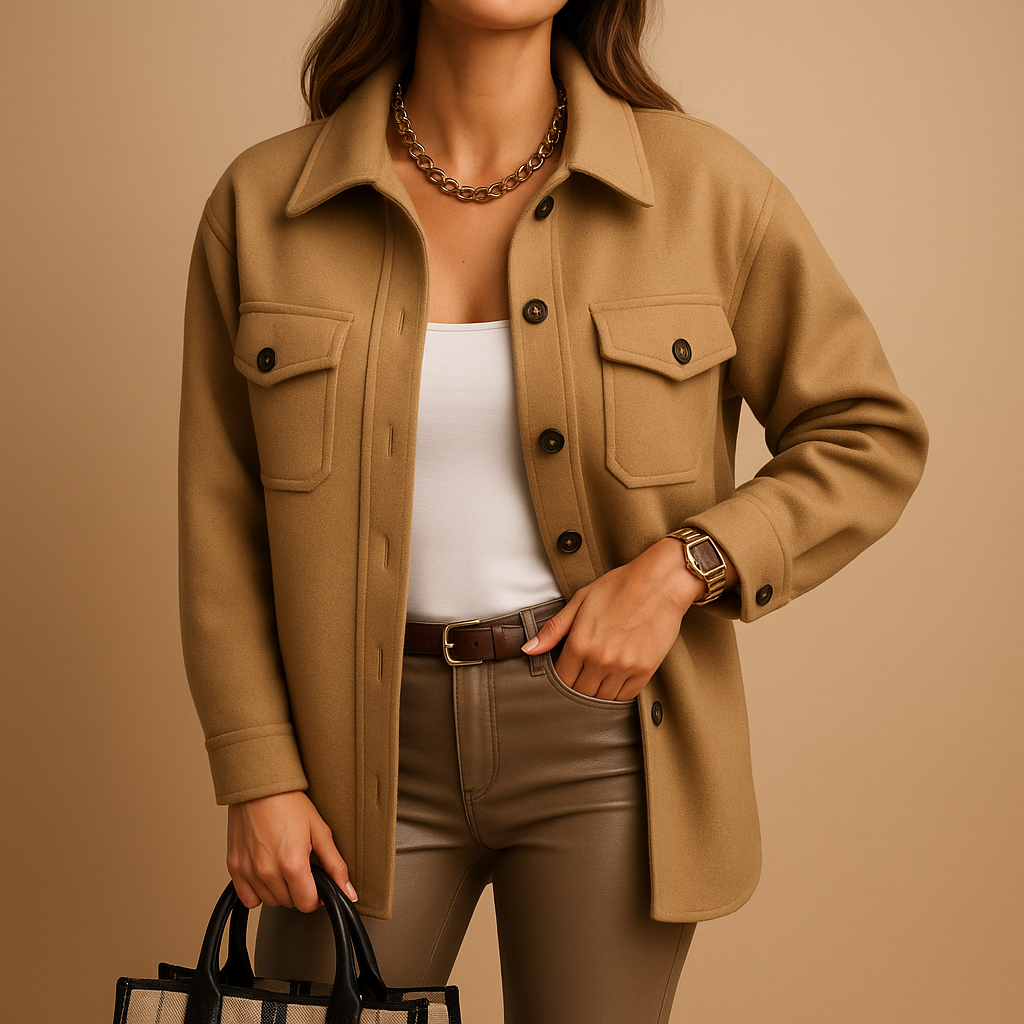 Women’s waterproof windproof jacket with button closure, folded collar, and pockets. Available in White, Beige, Brown, Khaki, Black, Dark Blue, Blue, and Yellow.