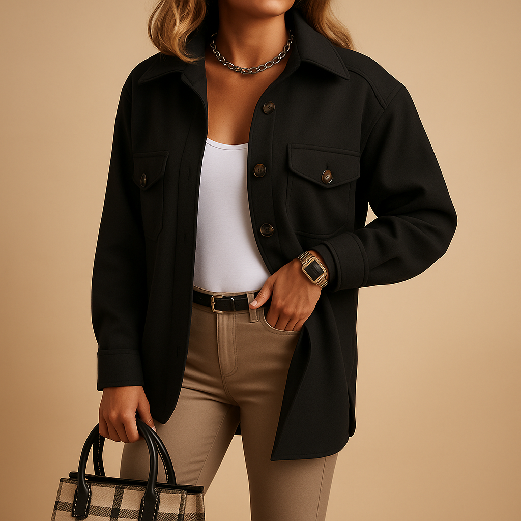 Women’s waterproof windproof jacket with button closure, folded collar, and pockets. Available in White, Beige, Brown, Khaki, Black, Dark Blue, Blue, and Yellow.