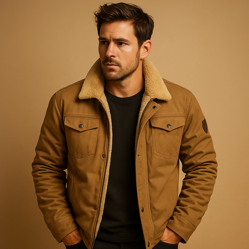 Men’s winter bomber jacket with ribbed hems and insulated lining, ideal for casual looks and cold-weather outings.