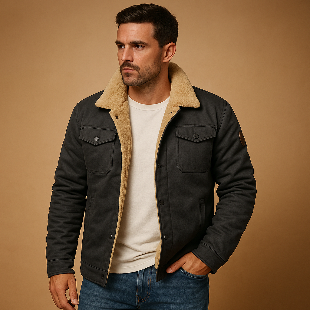 Men’s winter bomber jacket with ribbed hems and insulated lining, ideal for casual looks and cold-weather outings.