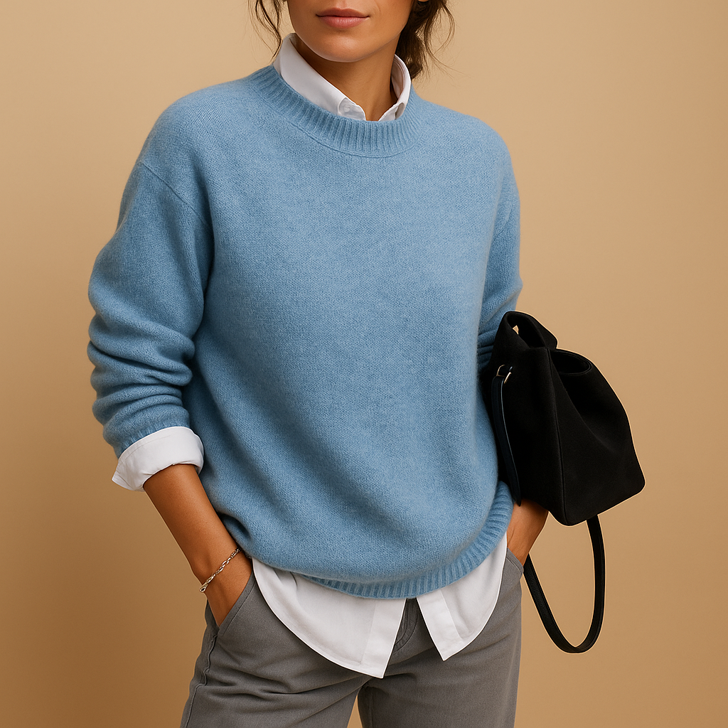 Elegant wool blend sweater for women with refined knit, available in Black, Beige, and Taupe, perfect for casual and office wear.