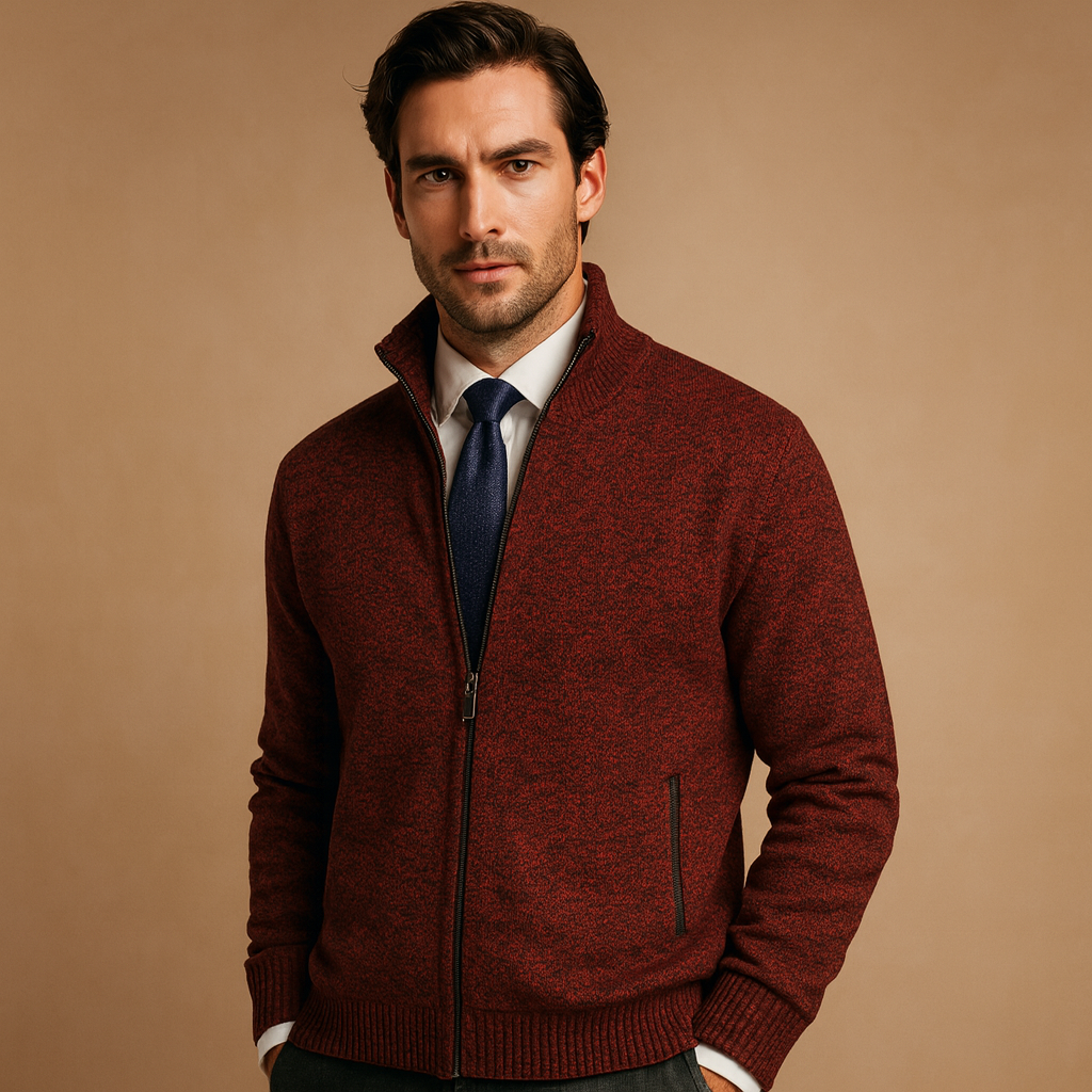 Men’s zipped cardigan with modern design, warm and soft for autumn and winter, perfect for casual, sporty, and everyday outfits.