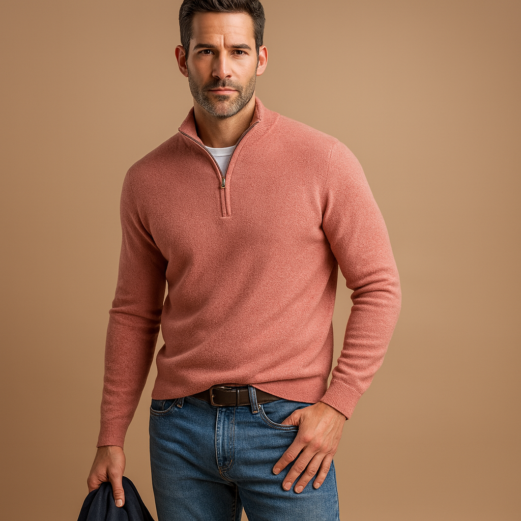 Zipped knitted cardigan for men with soft fabric and classic design, perfect for casual, work, or everyday wear in autumn and winter.