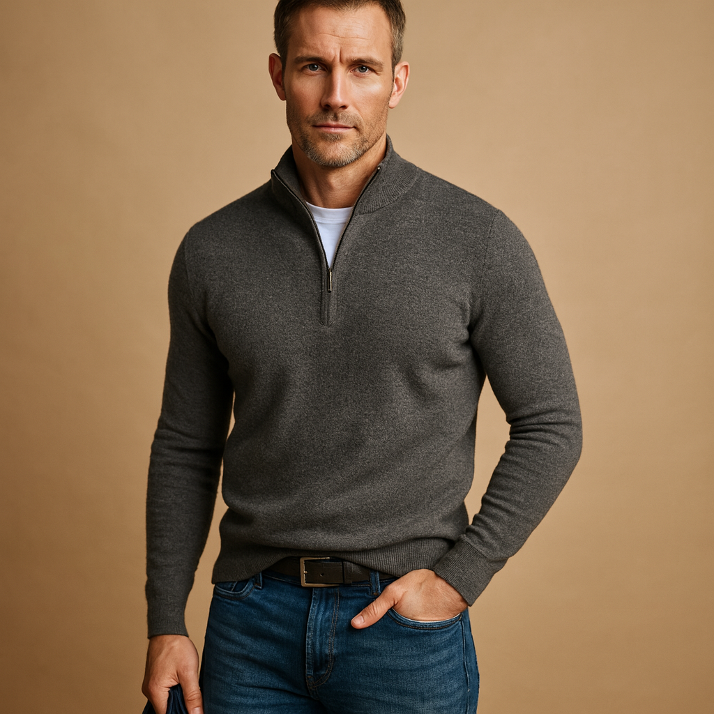 Zipped knitted cardigan for men with soft fabric and classic design, perfect for casual, work, or everyday wear in autumn and winter.