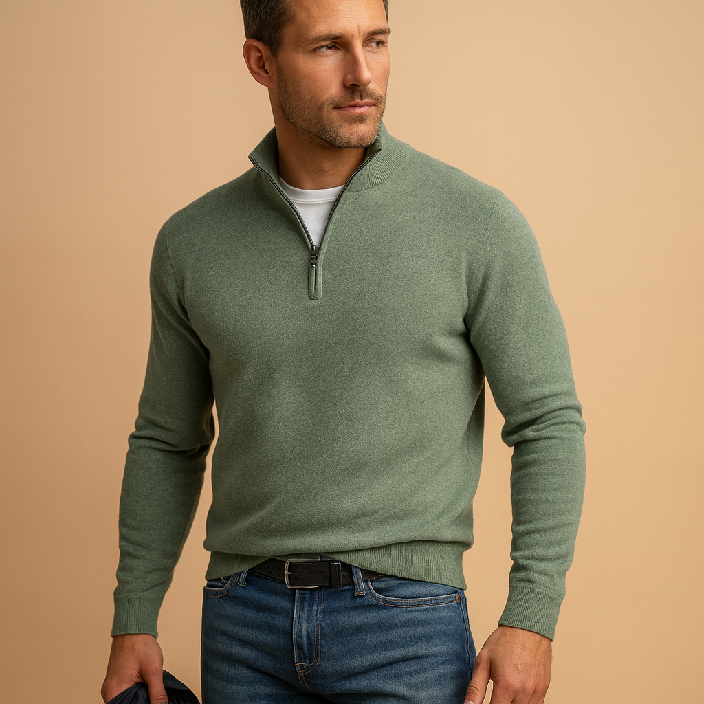 Zipped knitted cardigan for men with soft fabric and classic design, perfect for casual, work, or everyday wear in autumn and winter.