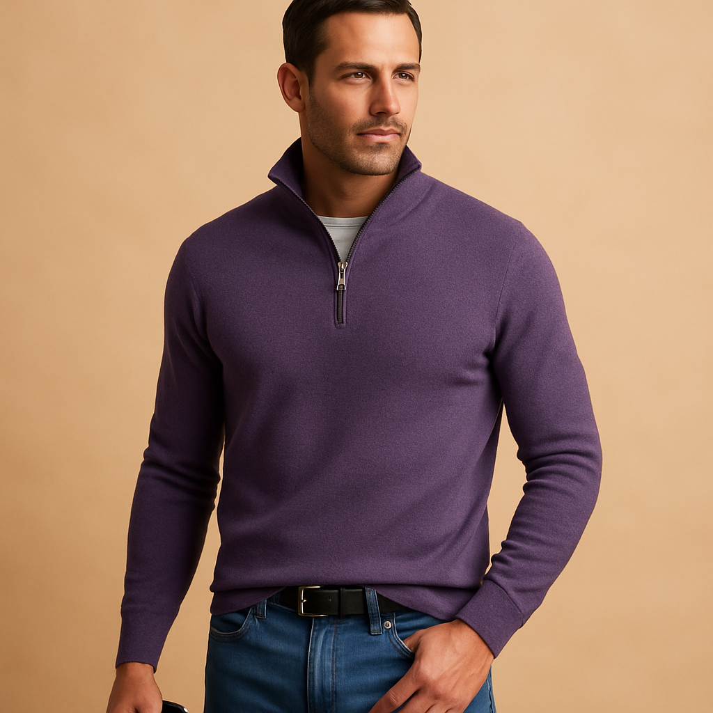 Zipped knitted cardigan for men with soft fabric and classic design, perfect for casual, work, or everyday wear in autumn and winter.