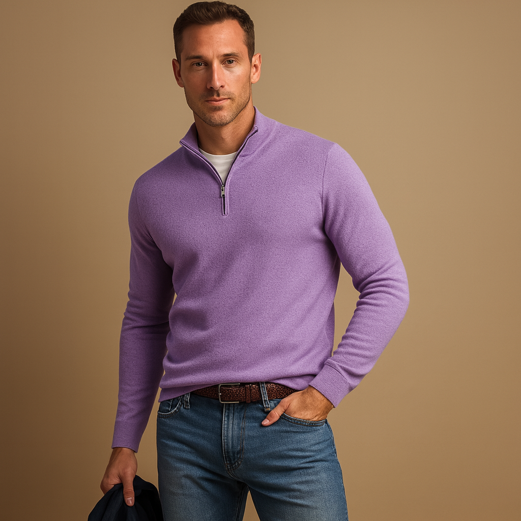 Zipped knitted cardigan for men with soft fabric and classic design, perfect for casual, work, or everyday wear in autumn and winter.