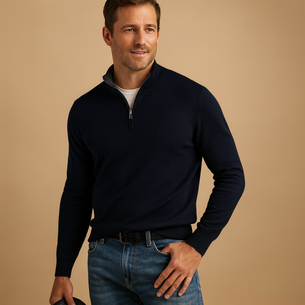 Zipped knitted cardigan for men with soft fabric and classic design, perfect for casual, work, or everyday wear in autumn and winter.