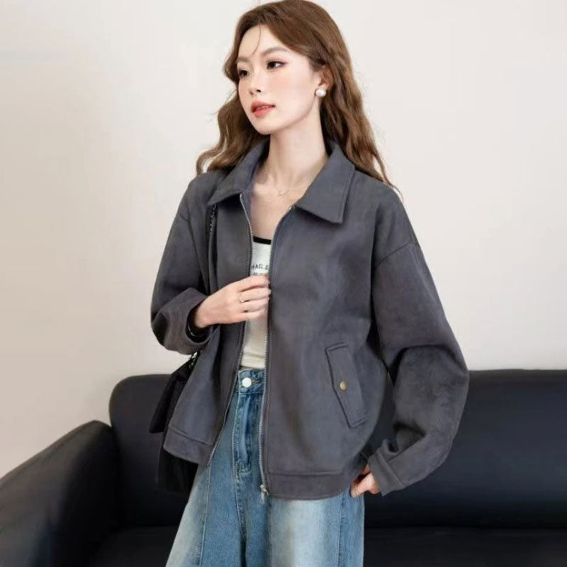 Cropped Suede Jacket Slim Fit