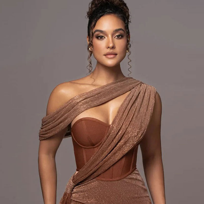 One Shoulder Glitter Maxi Dress