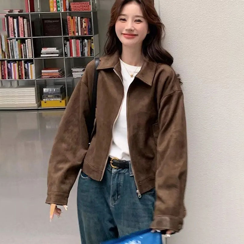 Cropped Suede Jacket Slim Fit