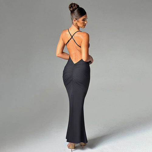 Backless Pleated Maxi Dress