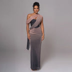 One Shoulder Glitter Maxi Dress