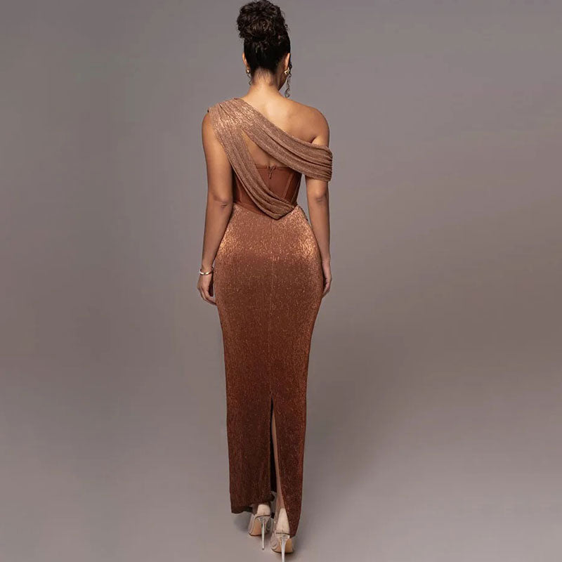 One Shoulder Glitter Maxi Dress