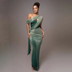One Shoulder Glitter Maxi Dress