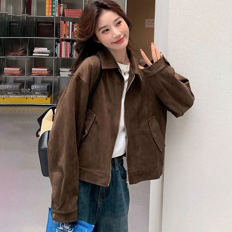 Cropped Suede Jacket Slim Fit