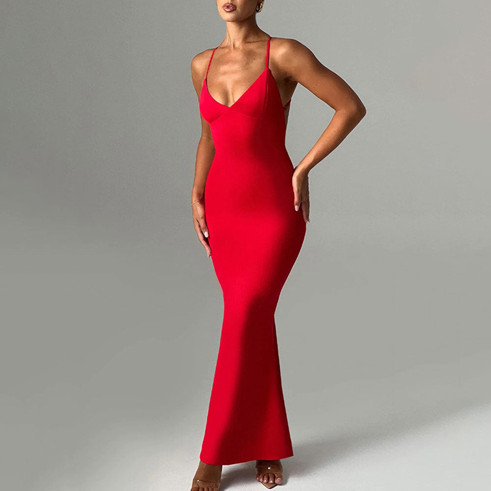 Backless Pleated Maxi Dress
