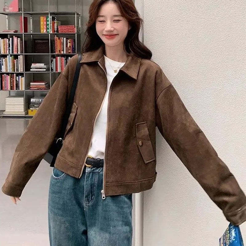 Cropped Suede Jacket Slim Fit