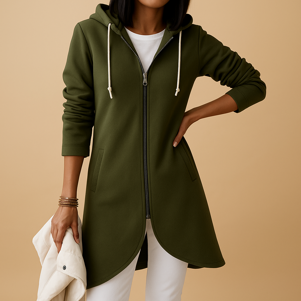 Women's knitted zip-up cardigan with a flattering fit and soft texture, ideal for layering, casual outings, and versatile everyday wear.