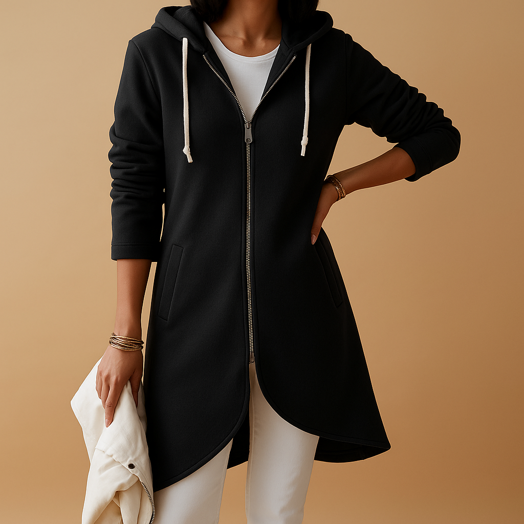 Women's knitted zip-up cardigan with a flattering fit and soft texture, ideal for layering, casual outings, and versatile everyday wear.