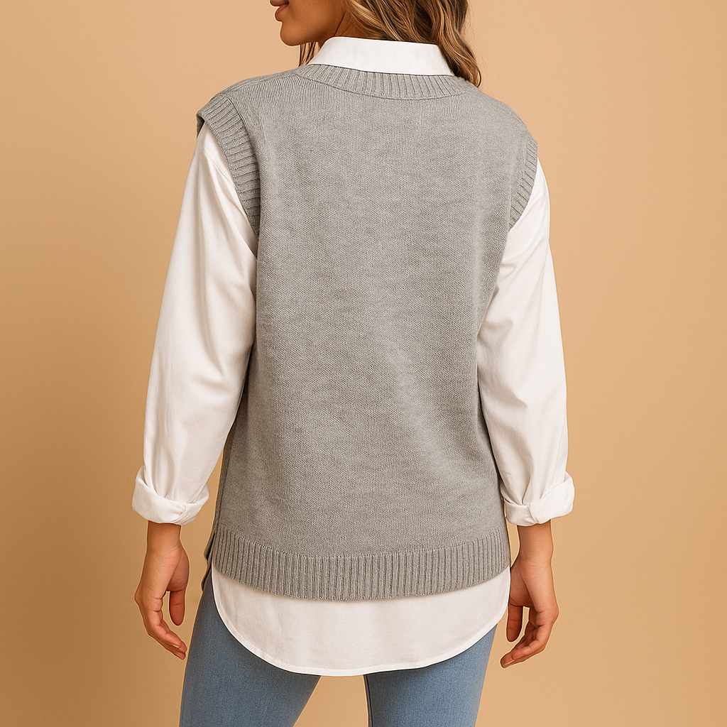 Women's sleeveless cable knit V-neck vest with a slim fit, perfect for layering over blouses, dresses, or T-shirts in any season.