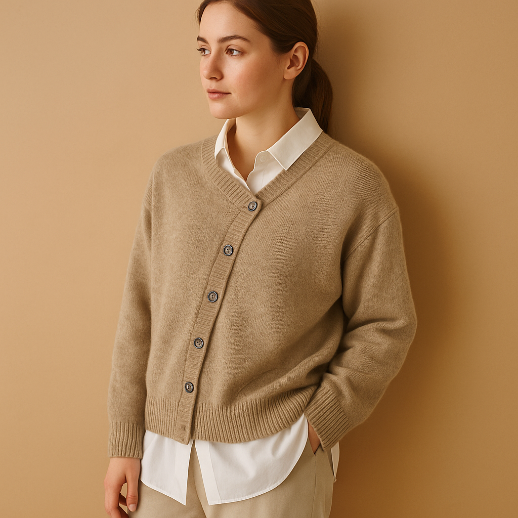 Women's soft wool-look knitted sweater with a classic fit and cozy non-itchy texture, perfect for casual wear or stylish year-round outfits.