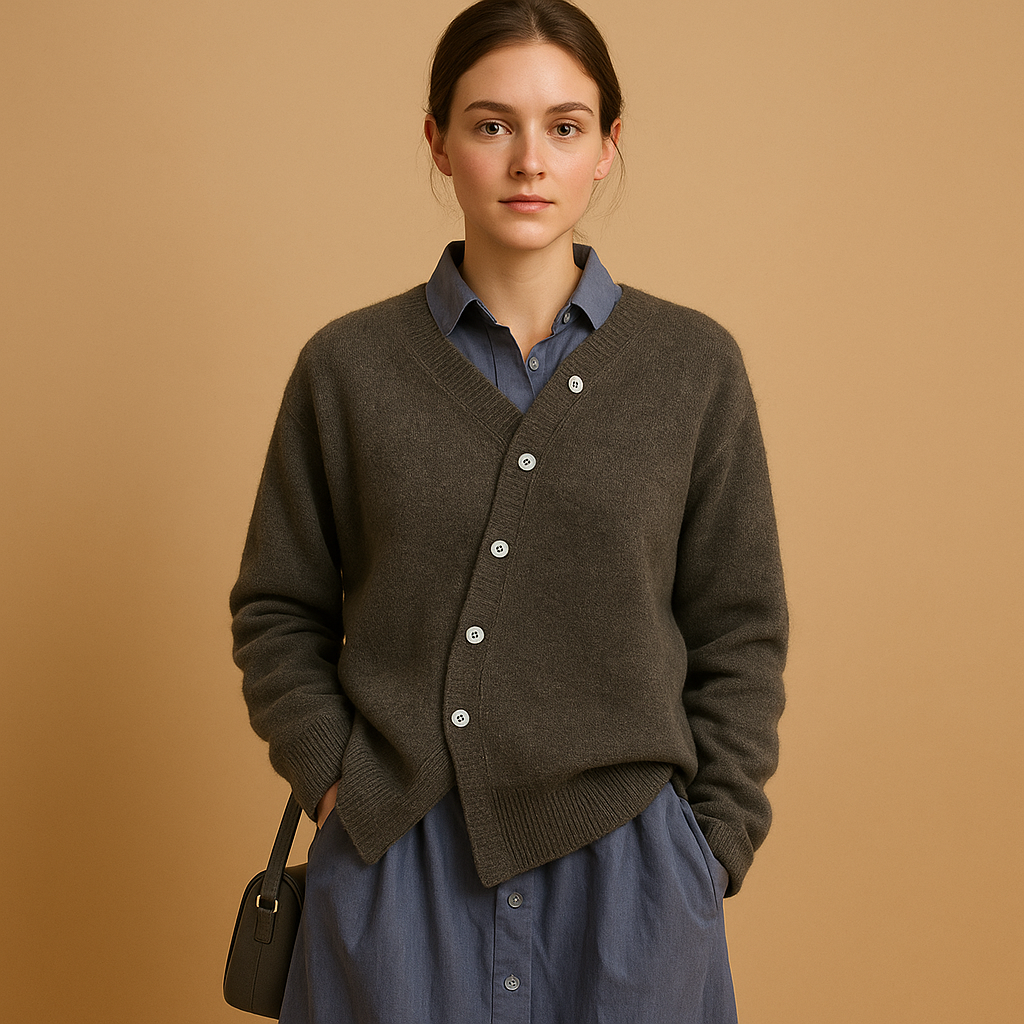 Women's soft wool-look knitted sweater with a classic fit and cozy non-itchy texture, perfect for casual wear or stylish year-round outfits.