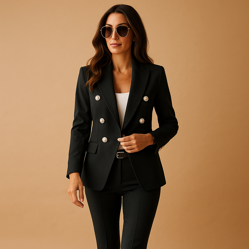 Women’s blazer and pants suit with tailored fit, perfect for business meetings, formal occasions, and stylish workdays.