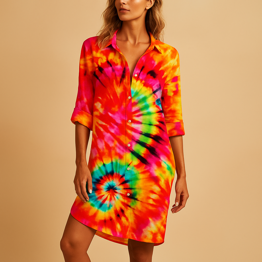 Boho summer dress with V-neck for women in a relaxed fit and lightweight fabric, perfect for beach walks, brunches, and casual summer days.