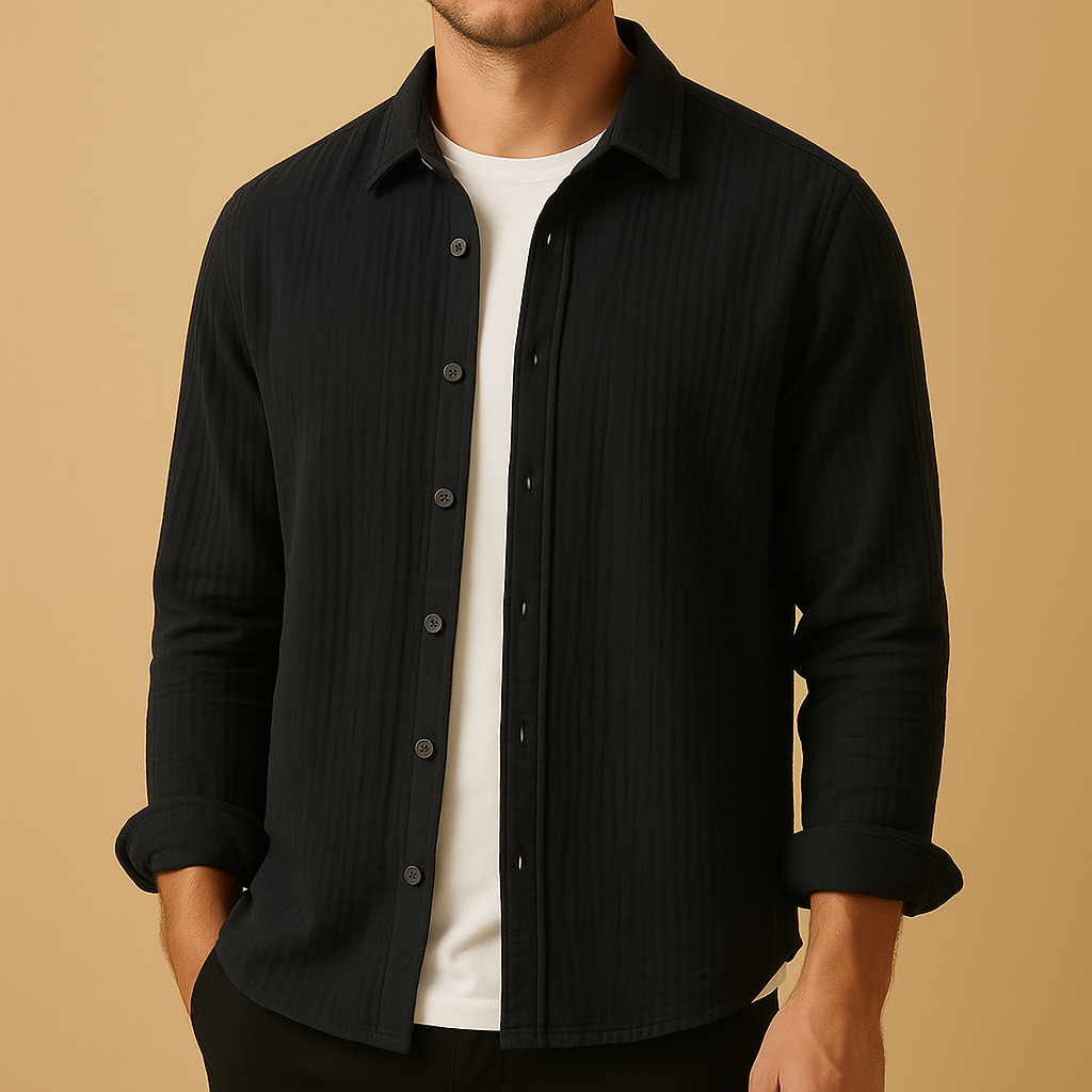 Men’s button-down long sleeve shirt with slim fit, breathable fabric, and classic design, perfect for casual wear, office, or formal occasions.
