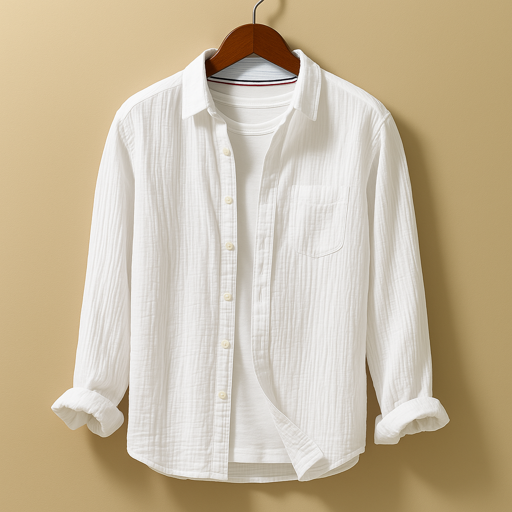 Men’s button-down long sleeve shirt with slim fit, breathable fabric, and classic design, perfect for casual wear, office, or formal occasions.