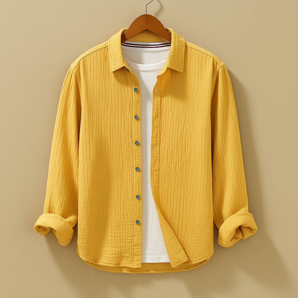 Men’s button-down long sleeve shirt with slim fit, breathable fabric, and classic design, perfect for casual wear, office, or formal occasions.