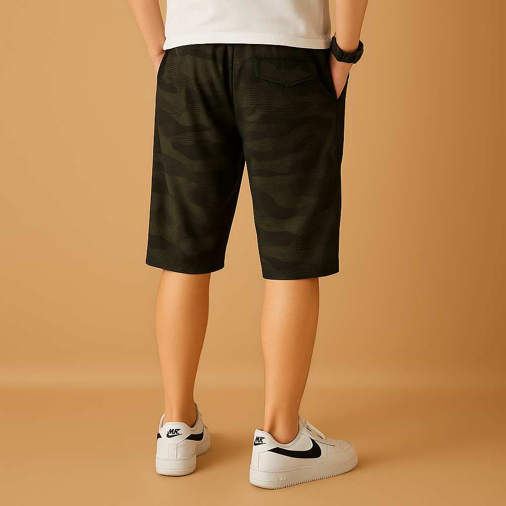 Men’s camouflage cargo shorts with loose fit and multiple pockets, breathable and durable, perfect for hiking, camping, and everyday summer wear.