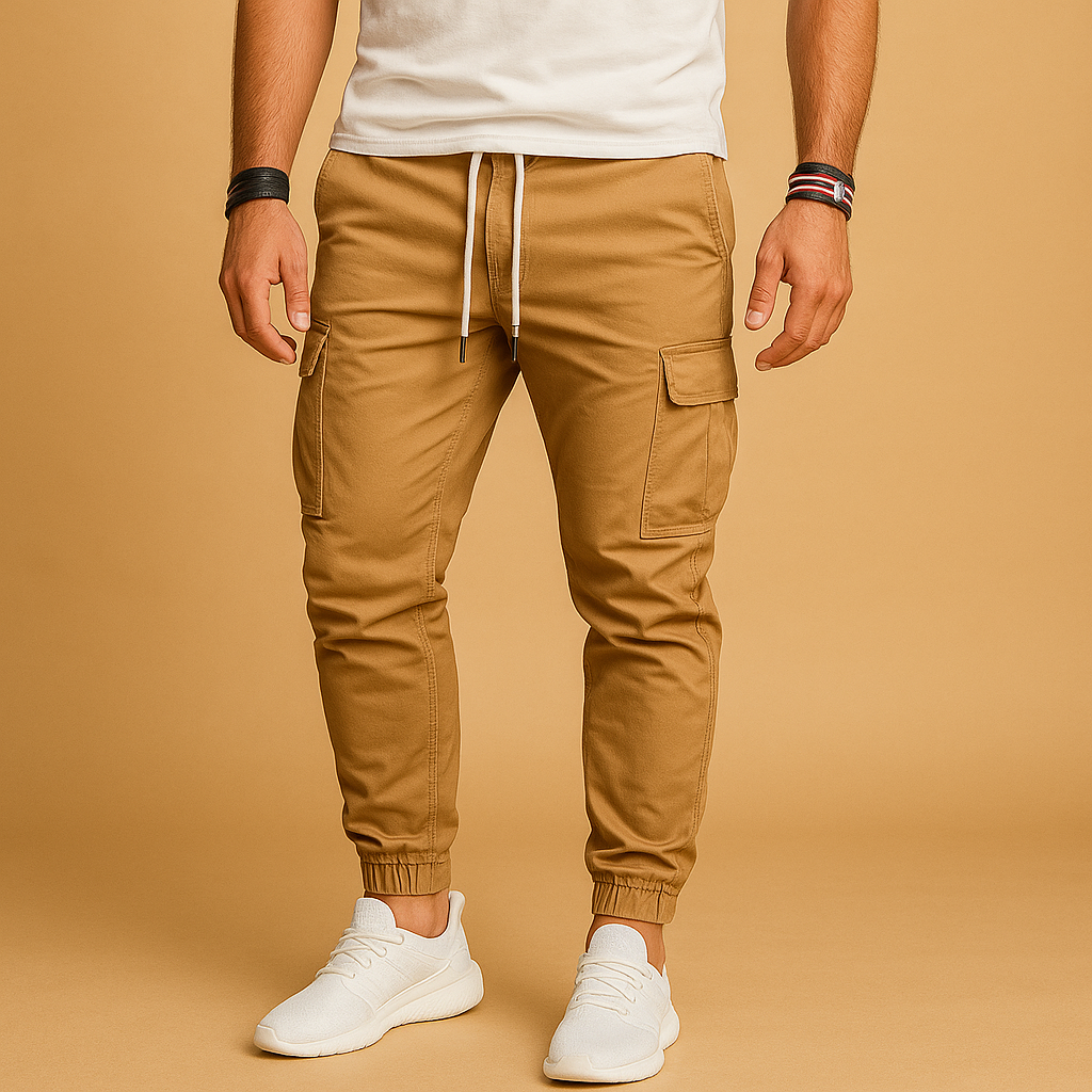Men’s cargo pants with straight-leg fit, durable lightweight fabric, and multiple Velcro pockets, perfect for casual wear and outdoor activities.